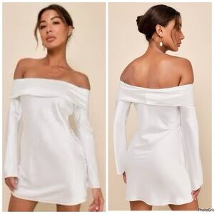 NWOT Lulu’s Luxurious Vision White Off Shoulder Mini Dress L $72 Large